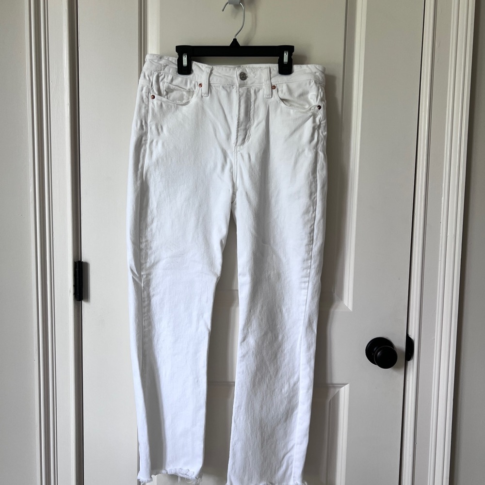 Paige Cindy White Straight Leg Denim Jeans Medium-Weight Fabric